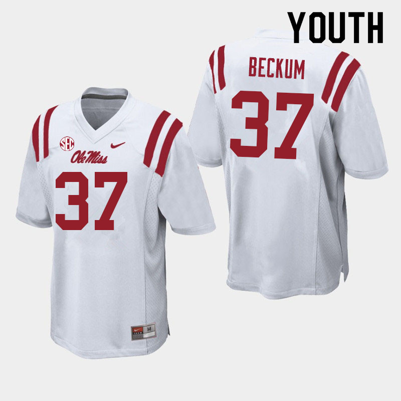 Youth #37 DJ Beckum Ole Miss Rebels College Football Jerseys Sale-White - Click Image to Close